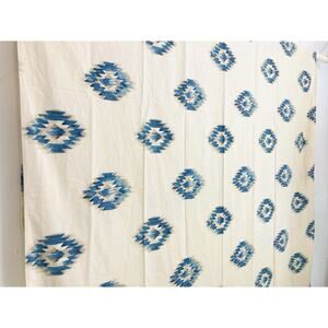 Vintage Springs USA Twin Sheet Flat Blue Southwest Aztec Crafting Fabric Ecru Cr